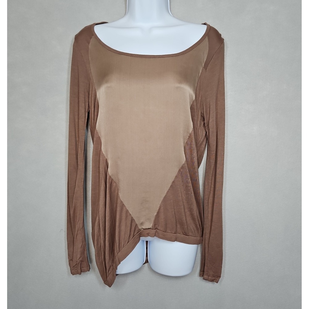 Fraiche by J Womens Brown Asymmetrical Draped Long Sleeve Top Size Small NWOT